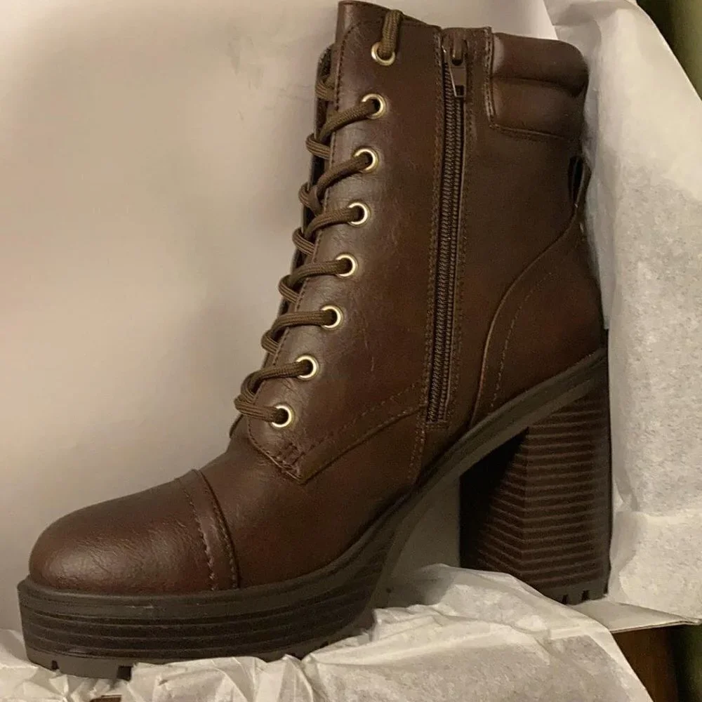 GBG Los Angeles Women's Sheeva Heeled Platform Lug Sole Booties